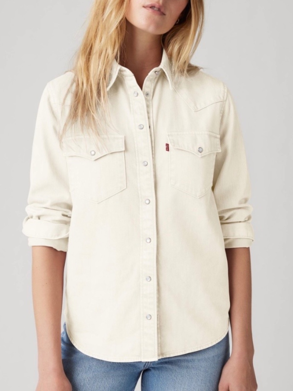 Levi’s western style button down white denim size large